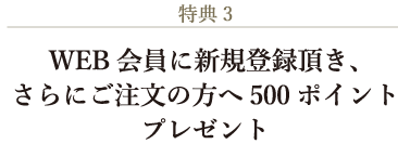 特典3：WEB会員に新規登録頂き、さらにご注文の方へ500ポイントプレゼント