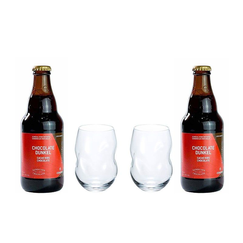 COEDO ビール：チョコレートデュンケルビール 2本＋かぎろひ グラス (M) 2客 セット GIFT